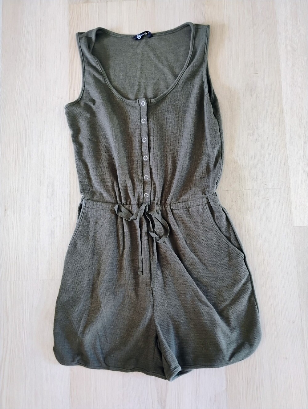 Olive Green Sleeveless Tie-Waist Romper